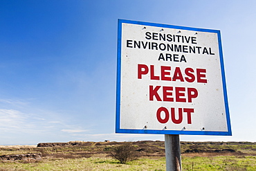 A sign near coastal habitat at Redcar, Teesside, England, United Kingdom, Europe