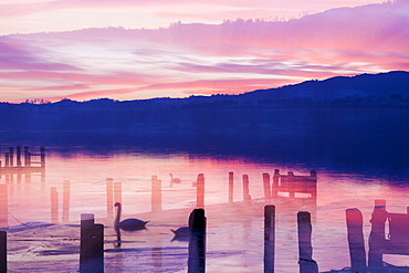 Waterhead in Ambleside at sunst, Lake Windermere, Lake District, Cumbria, England, United Kingdom, Europe