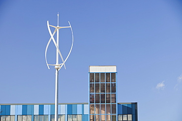 A vertical axis wind turbine in the campus of Northumbria University, Newcastle upon Tyne, Tyneside,England, United Kingdom, Europe