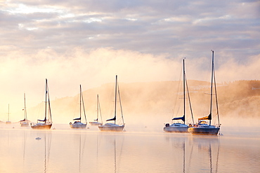 Lake Windermere in the Lake District at sunrise during the December 2010 cold snap, with temperatures below minus 10, Cumbria, England, United Kingdom, Europe