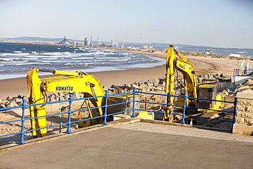 Rebuilding the sea wall in Seaton Carew on Teesside, England, United Kingdom, Europe