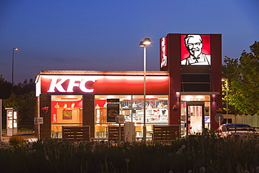 A Kentucky Fried Chicken store at night in Billingham, Teesside, England, United Kingdom, Europe