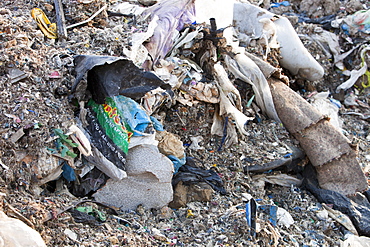 Plastic rubbish in a landfill site on Teesside, England, United Kingdom, Europe