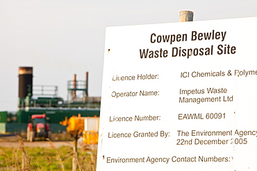 Cowpen Bewley landfill site taps off methane from the decomposition of organic waste and feeds it directly into the gas grid, with the gas plant in the background, Billingham, Teesside, England, United Kingdom, Europe