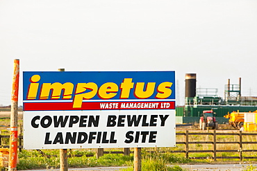 Cowpen Bewley landfill site taps off methane from the decomposition of organic waste and feeds it directly into the gas grid, with the gas plant in the background, Billingham, Teesside, England, United Kingdom, Europe