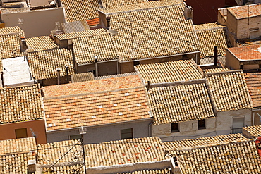 Tiled rooftops of houses in Sax, Murcia, Spain, Europe