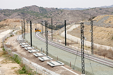 A new electrified railway line being built into Alicante, Murcia, Spain, Europe