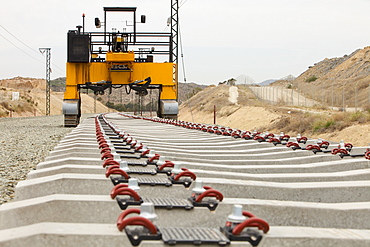 A new electrified railway line being built into Alicante, Murcia, Spain, Europe