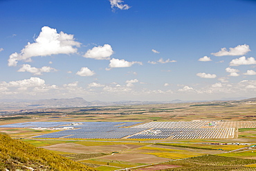 Looking down on the Andasol solar power station near Guadix in Andalucia, Spain, Europe