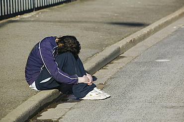 A depressed woman on the streets of Hull, Humberside, England, United Kingdom, Europe