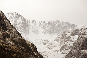 Fresh snow on Bidean nam Bian, the highest peak in Argylll, Glen Coe, Scotland, United Kingdom, Europe