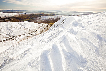 Drifting snow on the summit of Red Screes in the Lake District, Cumbria, England, United Kingdom, Europe