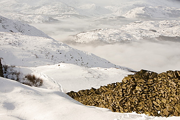 Wansfell in snow above Ambleside in the Lake District, Cumbria, England, United Kingdom, Europe