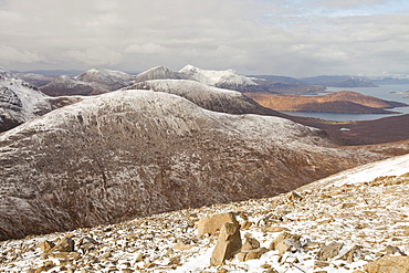 The view west into the Cuillins from Beinn Dearg Mhor summit, behind Broadford on the Isle of Skye, Scotland, United Kingdom, Europe