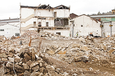 Demolition of an old mill building in Keighley, West Yorkshire, Yorkshire, England, United Kingdom, Europe