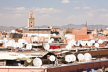 Satellite TV dishes on house roofs in Marrakech, Morocco, North Africa, Africa