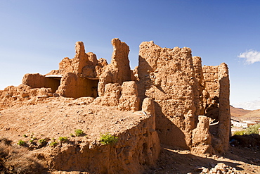 An ancient adobe house in a Berber village near Jebel Sirwa in the Anti Atlas mountains of Morocco, North Africa, Africa