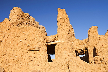 An ancient adobe house in a Berber village near Jebel Sirwa in the Anti Atlas mountains of Morocco, North Africa, Africa