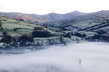 A temperature inversion leading to valley mists in Ambleside, Lake District, Cumbria, England, United Kingdom, Europe