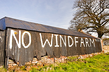 A wind farm protest sign near Carlisle, Cumbria, England, United Kingdom, Europe