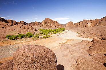 Eroded granite boulders in a valley in the Anti Atlas mountains of Morocco, North Africa, Africa