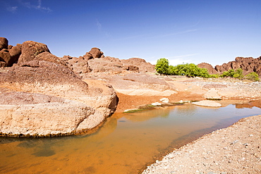 A pool in a river bed in the Anti Atlas mountains of Morocco, North Africa, Africa