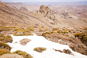 An old snow patch at 10,000 feet on Jebel Sirwa in the Anti Atlas mountains of Morocco, North Africa, Africa