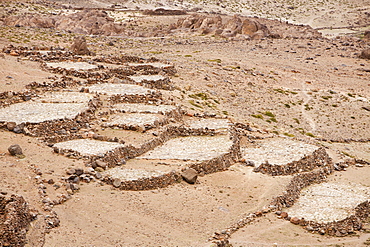 Threshing floors and field terraces above a Berber village in the Anti Atlas mountains of Morocco, North Africa, Africa