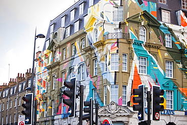 A street art mural on the Megaro Hotel on Euston Road, London, England, United Kingdom, Europe