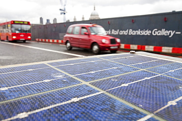 Blackfriars Bridge undergoing a transformation in which the whole parapet is being covered in solar panels, making it the largest solar bridge in the world, London, England, United Kingdom, Europe