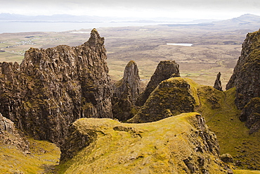 The Table and Prison at the Quiraing an amazing landscape on the Trotternish Peninsula, Isle of Skye, Scotland, United Kingdom, Europe