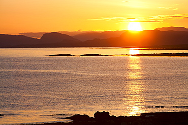 Sunrise over the Applecross mountains from Broadford on the Isle of Skye, Scotland, United Kingdom, Europe