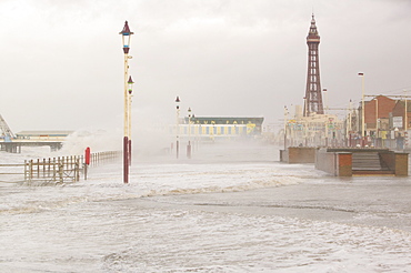 Blackpool being battered by storms, Blackpool, Lancashire, England, United Kingdom, Europe