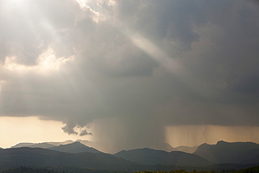 A thunder storm passing over the Langdale Pikes in the Lake District National Park, Cumbria, England, United Kingdom, Europe