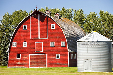 A traditional all wooden barn on a farm in Alberta, Canada, North America