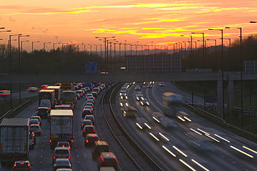 Rush hour traffic on the M60 motorway near Manchester, England, United Kingdom, Europe