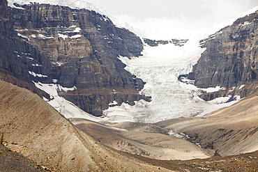 Glaciers receding rapidly on the Columbia Icefield off the Icefields Parkway, Jasper National Park, UNESCO World Heritage Site, Alberta, Canadian Rocky Mountains, Canada, North America