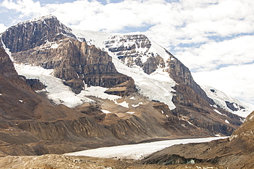 Glaciers receding rapidly on the Columbia Icefield off the Icefields Parkway, Jasper National Park, UNESCO World Heritage Site, Alberta, Canadian Rocky Mountains, Canada, North America