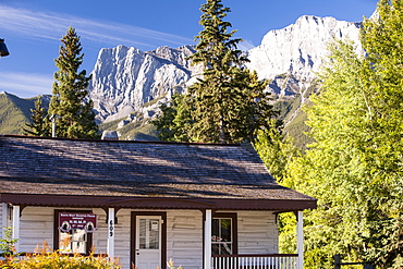 The old preserved barracks of the North West Mounted Police in Canmore in the Canadian Rockies in Banff National Park, UNESCO World Heritage Site, Alberta, Canada, North America