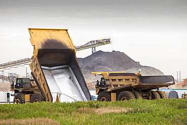 Massive dump trucks used in the tar sands, Alberta, Canada, North America