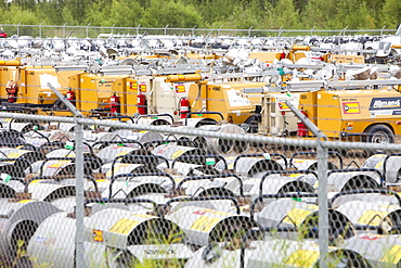 An equipment hire business, supporting the tar sands oil companies, north of Fort McMurray, Alberta, Canada, North America