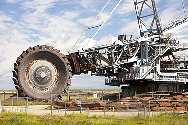 A massive bucket wheel by the Syncrude upgrader plant, Alberta, Canada, North America