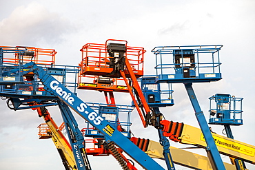 Telescopic cherry pickers in Fort McMurray, Alberta, Canada, North America