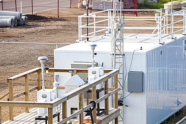 An air quality monitoring station measuring pollution from the tar sands industry, Fort McMurray, Alberta, Canada, North America