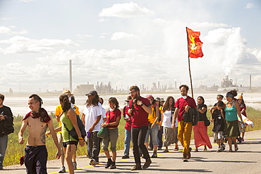 First Nation Canadians protest against the destruction and pollution of the Tar Sands industry at the 4th annual Healing Walk north of Fort McMurray, Alberta, Canada, North America