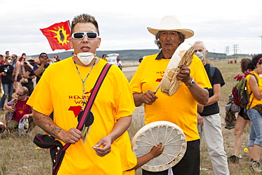 First Nation Canadians protest against the destruction and pollution of the Tar Sands industry at the 4th annual Healing Walk north of Fort McMurray, Alberta, Canada, North America