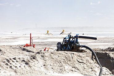 The tailings pond at the Syncrude mine north of Fort McMurray, Alberta, Canada, North America