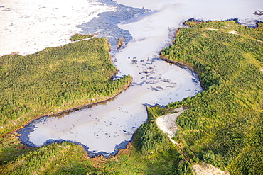 The tailings pond at a mine north of Fort McMurray, Alberta, Canada, North America