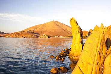 A phallic shaped rock in Myrina on Lemnos, Greek Islands, Greece, Europe