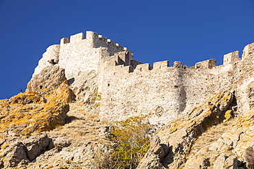 The walls of the ancient Byzantine Castle at Myrina on Lemnos, Greek Islands, Greece, Europe